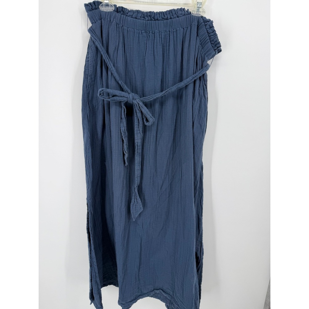 Pact Maxi Skirt Womens XXL Blue Organic Cotton Gauze Paperbag Waist Side Slit